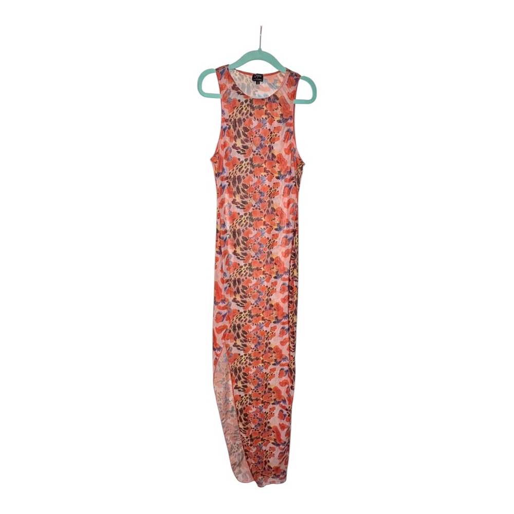 ICON SWIM X CITY GIRLS Floral Leopard Print Sheer Maxi Cover Up Dress